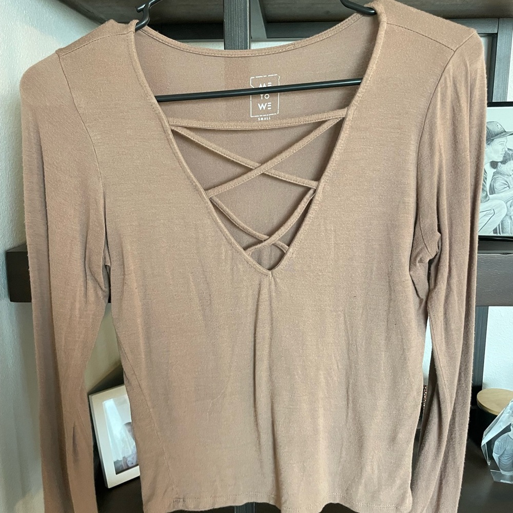 Me to We Crisscross Tan Long Sleeve Top